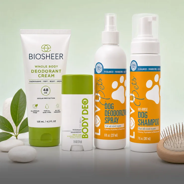 Déodorant pour le corps et produits de soins pour animaux fabriqués par Delon
